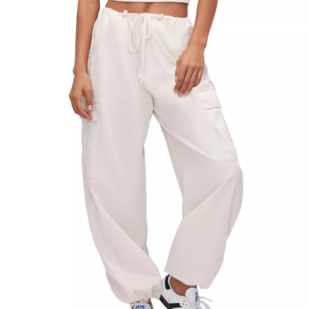 Good American Parachute Drawstring Cargo Pants - creamy white Color, Ladies XL